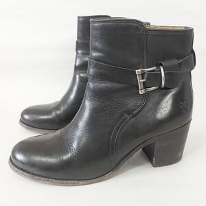 Frye Women Melissa Knotted Short Boots Size 8.5 Black Leather Edge Buckle Strap